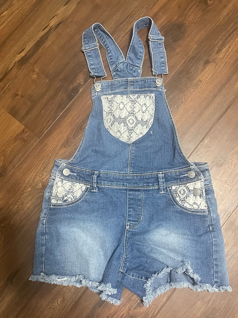 Jordache Denim Lace Pocket Short Overalls Girls 10/12 - Blue